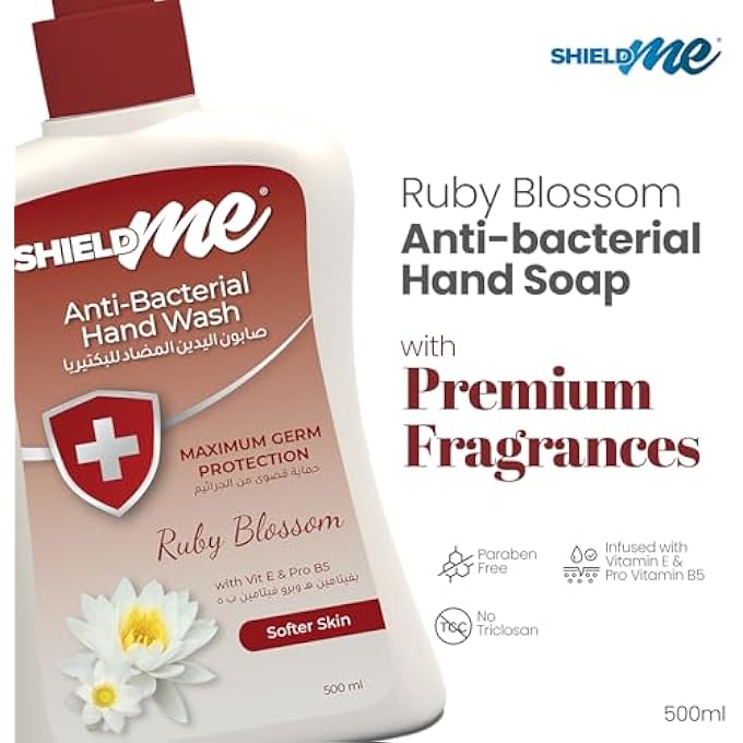 SHIELDME ANTIBACTERIAL HANDWASH LIQUID SOAP, 500ML (PACK OF 4)- RUBY BLOSSOM - Image 2